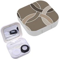 Portable Contact Lens Case Box Travel Kit Mirror + Bottle + Tweezers Container Holder [ Brown Twisted Rings ]