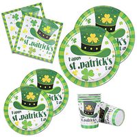 St Patrick’s Day Paper Plates Napkins Cups Serves for 24 Guests Green Shamrocks Dinner Irish Party Supplies Disposable Dinnerware Set Decoration