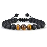 Tiger Eye Women Mens Bracelet - 8mm Tiger Eye Lava Rock Stone Mens Anxiety Bracelets, Stress Relief Yoga Beads Adjustable Tiger Eye Bracelet Aromatherapy Essential Oil Diffuser Lava Bracelet for Women
