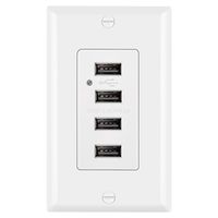 BESTTEN 4.2A/21W USB Receptacle Outlet with 4 High-Speed USB Charging Ports and LED Indicator, Wall Plate Included, UL Listed, White