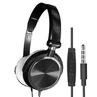 Wired Over Ear Stereo Earphone,Foldable DJ Bass Noise Canceling Headphone with Microphone High Performance Headset for Phone and Computer (Black)