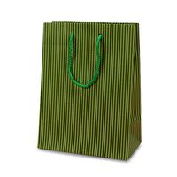 Green Pinstripe Handle Bags | Quantity: 25 | Width: 6 1/4" Gusset - 3 1/2"