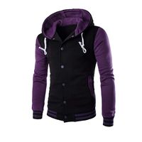 Men's Hoodie Baseball Varsity Jacket Casual Slim Fit Cotton Letterman Jacket Long Sleeve Bomber Lightweight Coats Purple