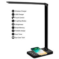 Multifunctional LED Desk Lamp with Wireless Charger, USB Charging Port, 5 Lighting Modes,5 Brightness Levels, Sensitive Control, 30/60 min Auto Timer, Eye-Caring Office Lamp with Adapter