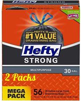 Hefty Strong Multipurpose Large Trash Bags, 30 Gallon, 56 Count (Pack of 2)