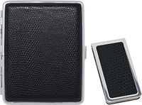 Lizard Print Black Leather Money Clip + Matching (100s) Nickle-Plated Metal Cigarette Herbal Cigarette Cigar Tobacco Carrying Stash Storage Case