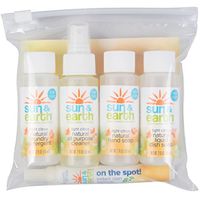 Travel Cleaning Kit by Sun & Earth, Includes Plant Based Laundry Detergent, All Purpose Cleaner, Hand Soap, Liquid Dish Soap & Instant Spot Stain Remover in Zippered Bag