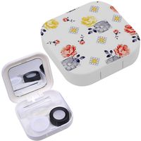 Portable Contact Lens Case Box Travel Kit Mirror + Bottle + Tweezers Container Holder [ Roses Polka Elements Red ]