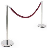 Stanchion Set - Two 39 Inch Polished Chrome Stanchion Posts with a 78 Inch Burgundy Velvet Rope w/Polished Chrome Hooks - Crowd Control Stanchions