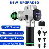 [Upgrade]Massage Gun,Portable Rechargeable Cordless Percussion Massager,20 Adjustable Speeds Hand-held Deep Muscle Massager with LCD Touchscree，Professional Personal Massage Device (Silver)