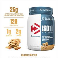 Dymatize ISO100 Hydrolyzed Protein Powder, 100% Whey Isolate Protein, 25g of Protein, 5.5g BCAAs, Gluten Free, Fast Absorbing, Easy Digesting, Peanut Butter, 1.6 Pound