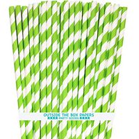 Stripe Paper Straws - Lime Green White - 7.75 Inches - Pack of 100 - Outside the Box Papers Brand