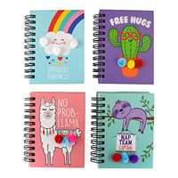 Mini Spiral Pom Pom Notebooks with Cute Designs - Pack of 12