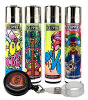 Clipper Lighter"Hippie 6" Collection with Rolling Paper Depot Lighter Lasso- 5 Item Bundle