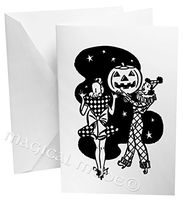 Retro Halloween Pumpkin Party Pin Up Girls Gift Box Set of 12 Note Cards