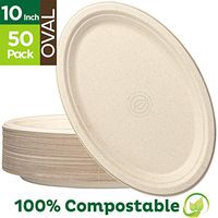 100% Compostable Oval Paper Plates [10 inch - 50-Pack] Elegant Disposable Dinner Platter Heavy-Duty Quality, Natural Bagasse Unbleached Eco-Friendly Made of Sugar Cane Fibers, [10" x 7.5" Platter]