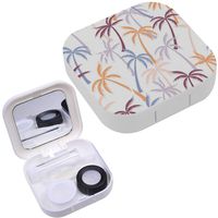 Portable Contact Lens Case Box Travel Kit Mirror + Bottle + Tweezers Container Holder [ Coconut Palm Tree Textile ]