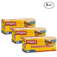 ProPack Disposable Plastic Sandwich Bags with Fold Close Top 540 Bags, Great for Home, Office, Vacation, Traveling, Sandwich, Fruits, Nuts, Cake, Cookies, Or Any Snacks (3 Packs)