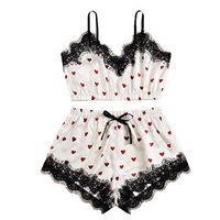 Viviplus 2019 Trendy New Sexy Lingerie Women Love Print Nightdress Nightgown Sleepwear Underwear Pajamas Sling + Shorts 2Pc Set Sling + Shorts, Clothing