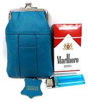 One Pair TURQUOISE BLUE/GREEN Genuine Leather Soft Cigarette Case Pouch+Lighter Pocket fit 100s Pack