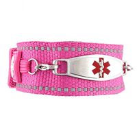 Waterproof Medical Alert ID Bracelet - Custom Engraving Included - Active, Sports - Pink Bracelet/Red (S)