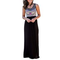 Long Sleeve Mini Dress Women's Sleeveless Aztec Print Summer Beach Dress Casual Maxi Long Dresses Women's Dresses Black M