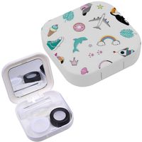 Portable Contact Lens Case Box Travel Kit Mirror + Bottle + Tweezers Container Holder [ Fashion Patch Badges Unicorn Girl ]