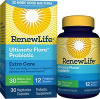 Renew Life Adult Probiotics 30 Billion CFU Guaranteed, 12 Strains, For Men & Women, Shelf Stable, Gluten Dairy & Soy Free, 30 Capsules, Ultimate Flora Extra Care