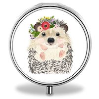 Compact 3 Compartment Medicine Case, IMLONE Customized Watercolor Hedgehog Pill Organizer Metal Pill Box Pill Container for Purse, Travelling and Daily Needs