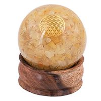 Crocon Gemstone Orgone Sphere Ball with Healing Symbols for Crystal Energy Generator Chakra Stone Balancing Reiki Healing Cleansing Home Office Decor (Yellow Aventurine (Flower of Life Symbol))