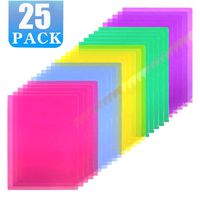 Sooez Clear Document Folder Project Pockets, 25 Pack Clear Plastic Folders Letter Size Plastic Document Folders US Paper Poly Jacket Sleeves Folders Copy Safe, 5 Assorted Colors
