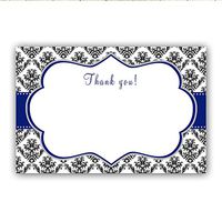 30 Blank Thank You Cards Blue Black Vintage Damask Design Baby Shower Birthday Engagement Party + 30 White Envelopes