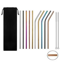 Zcargel Set of 10 Stainless Steel Straws10.5'' Long Reusable Colorful Drinking Straws with Cloth Bag for 20,30 OZ Tumblers Rumblers Cold Beverage, 5 Straight, 5 Bent, 2 Brushes