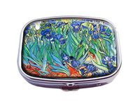 Van Gogh Irises Custom Fashion Stainless Steel Silver Pill Box Western Tablets Tablet Holder Management Case Pocket or Wallet