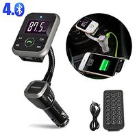 Car Bluetooth FM Transmitter,TKSTAR MP3 Car Bluetooth Player USB Charging Port (AUX Hole Remote Control/HY69 Black)