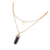 Women's Pendant Necklace Gemstone Charm Hexagon Crystal Marble Statement Layer Clavicle Chain Jewelry Fashion Accessory (Amethyst)