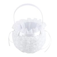 GLOGLOW Wedding Flower Girl Basket White Elegant Rose Romantic Bowknot Lace Satin Wedding Ceremony Party Decoration