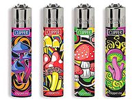 Clipper Groovy Psychedelic Mushrooms Refillable Lighters Lot of 4