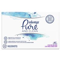 Always Pure & Clean, Ultra Thin Feminine Pads for Women, Long, Super Absorbency, with Wings, Unscented, 22 Count- Pack of 3 (66 Count Total)