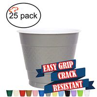 TigerChef 9 Ounce Silver 25 Pack Easy Grip Plastic Party Cups Solid Color Disposable 9 Oz Plastic Cups BPA Free