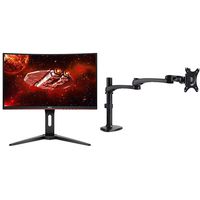 AOC CQ27G1 27" Curved Frameless Gaming Monitor QHD/2K, 1ms with AmazonBasics Single PC Monitor Stand - Modular Arm Mount, Aluminum Bundle