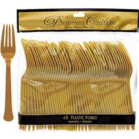 ELEGANI Christmas Holiday Theme Party Supplies Tableware;Gold Premium Plastic Forks (2X Pack of 48ct Each)