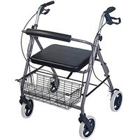 DMI Rollator Walker with Extra Wide Seat and Backrest, Adjustable Handle Height, Removable Storage Basket and a Durable Lightweight Frame that Easily Folds while Supporting up to 375 pounds, Titanium