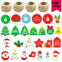 Bignc 112 Pcs Christmas Gift Tags with Untied String, Cute Santa Patterns Gift Tags - 28 Different Patterns and Styles for DIY Xmas Present Wrap and Label Package Name Card