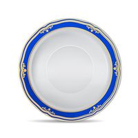 [10 Count - 5oz Bowls] Laura Stein Designer Tableware Premium Heavyweight Plastic White Dessert Bowl With Blue & Gold Border Plastic Party & Wedding Plate Cobalt Blue Series Disposable Dishes