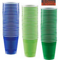 18 oz Party Cups, 96 Count - Royal Blue, Lime Green, Festive Green - 32 Each Color