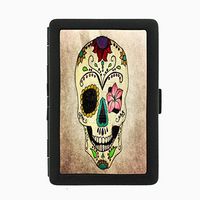 Sugar Skull D10 Black Metal Cigarette Case Day of The Dead Dia De Los Muertos Mexican Folk Art