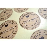 EORTA 600 PCS/50 Sheets Thank You Sticker Kraft Paper Label Round-Shaped Self-Adhesive Sealing Tags Handmade Packaging Seals for Party Bags, Wedding Favors, Snack/Cake Pouch, Brown