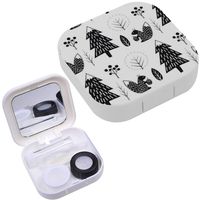Portable Contact Lens Case Box Travel Kit Mirror + Bottle + Tweezers Container Holder [ Squirrel Forest Black ]