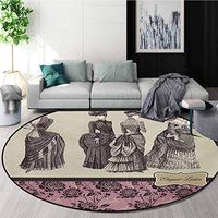 RUGSMAT Victorian Super Soft Circle Rugs for Girls,Ladies Clothes Fashion History Dress Handbag Feather Gloves Floral Design Print Baby Room Decor Round Carpets,Round-55 Inch Grey Rose